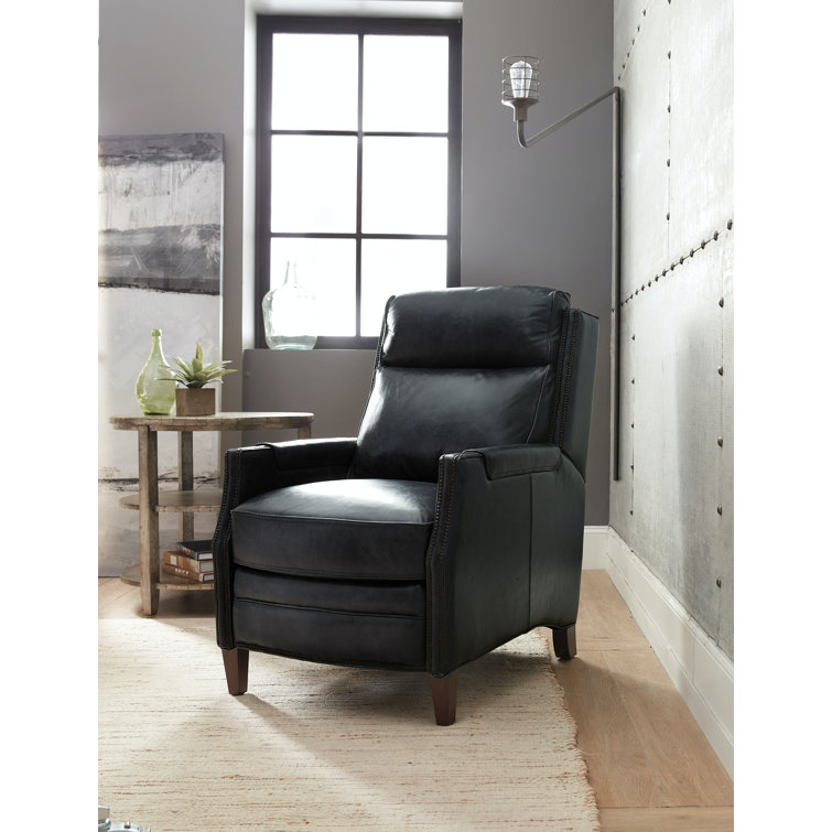Brown Aniline Leather Recliner with Wood Frame