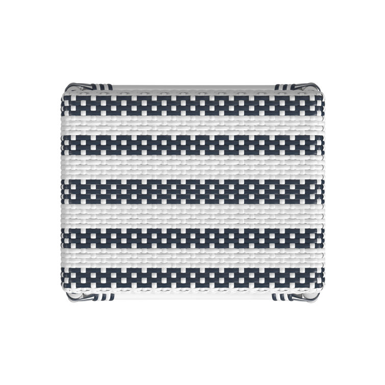 White and Navy Stripe Rattan Backless Counter Stool