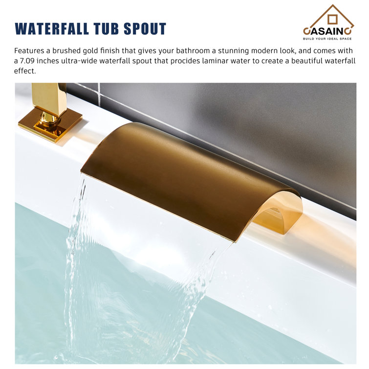 Gold Deck Mounted Waterfall Tub Faucet with Hand Shower