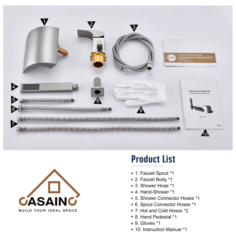Brushed Nickel Waterfall Tub Faucet with Hand Shower