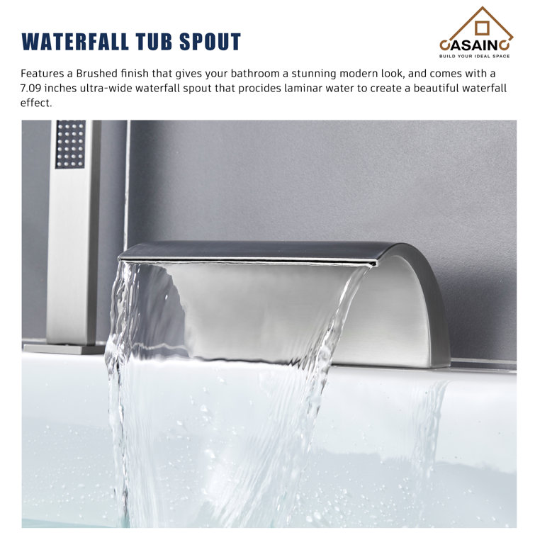 Brushed Nickel Waterfall Tub Faucet with Hand Shower