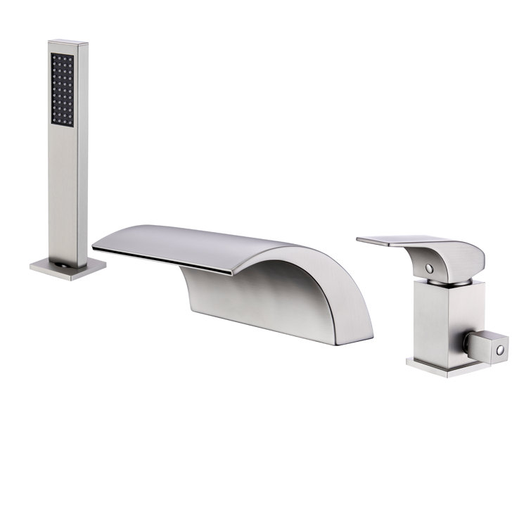 Brushed Nickel Waterfall Tub Faucet with Hand Shower
