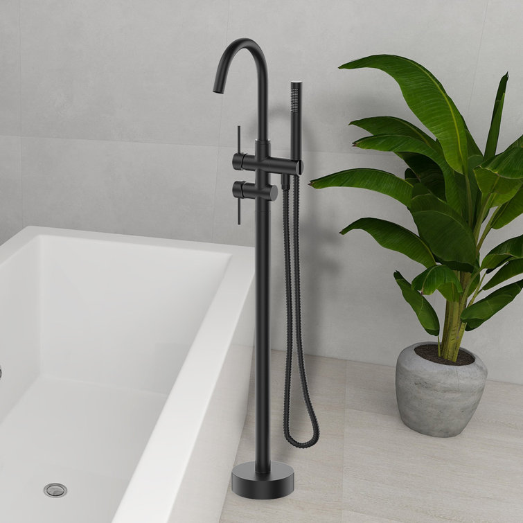 Matte Black Stainless Steel Freestanding Tub Filler with Hand Shower