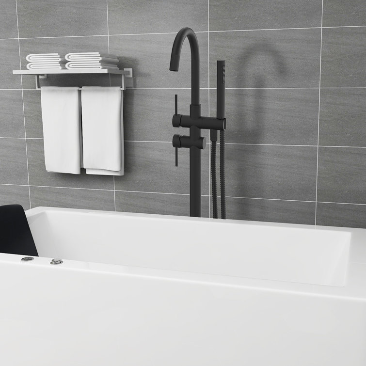 Matte Black Stainless Steel Freestanding Tub Filler with Hand Shower