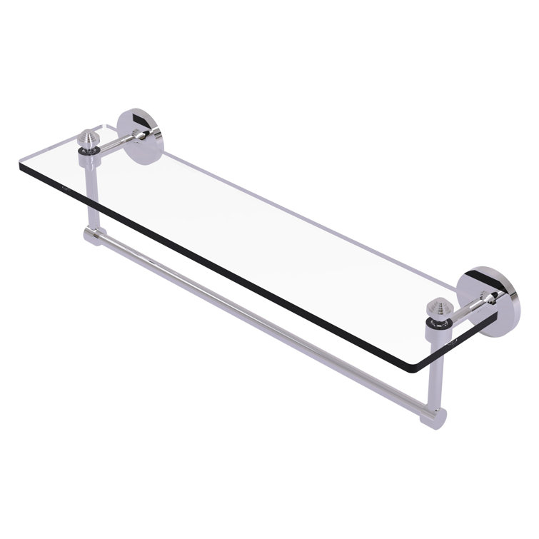 22" Polished Chrome Glass Wall Shelf with Towel Bar