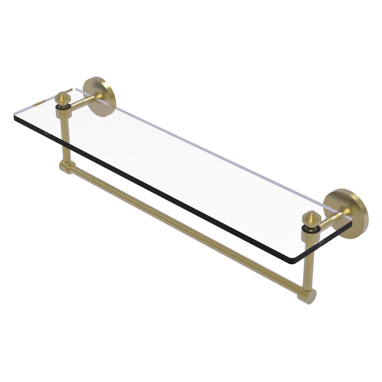 22" Satin Brass and Glass Wall Shelf with Towel Bar