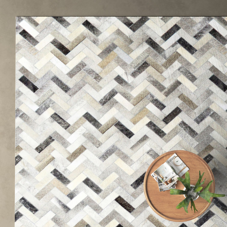 Handmade Black and Gray Cowhide Chevron Runner Rug