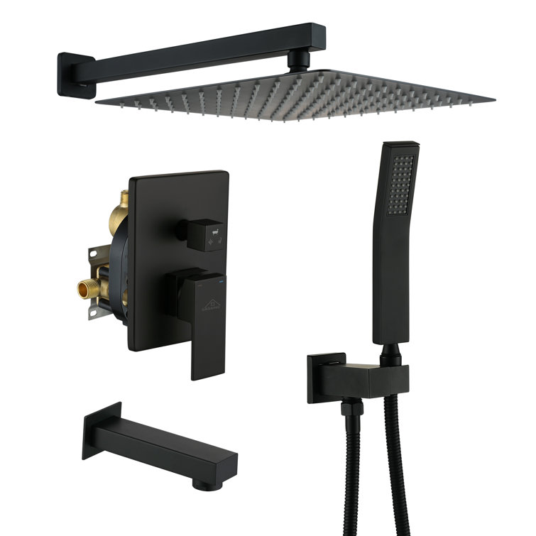 Matte Black Multi-Head Rain Shower System with Handheld
