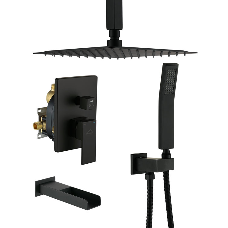 Matte Black 10-Inch Ceiling-Mounted Shower System with Handheld and Tub Filler