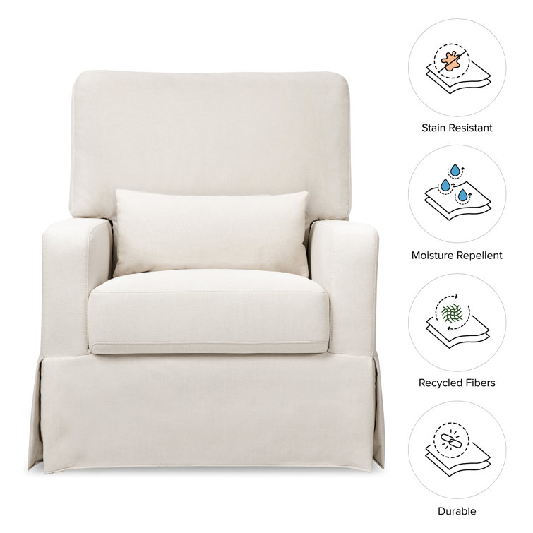 Cream Eco-Weave Swivel Glider Chair with Wood Base