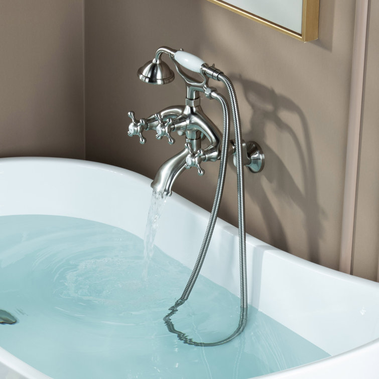 Brushed Nickel Triple Handle Wall Mount Tub Faucet with Handshower