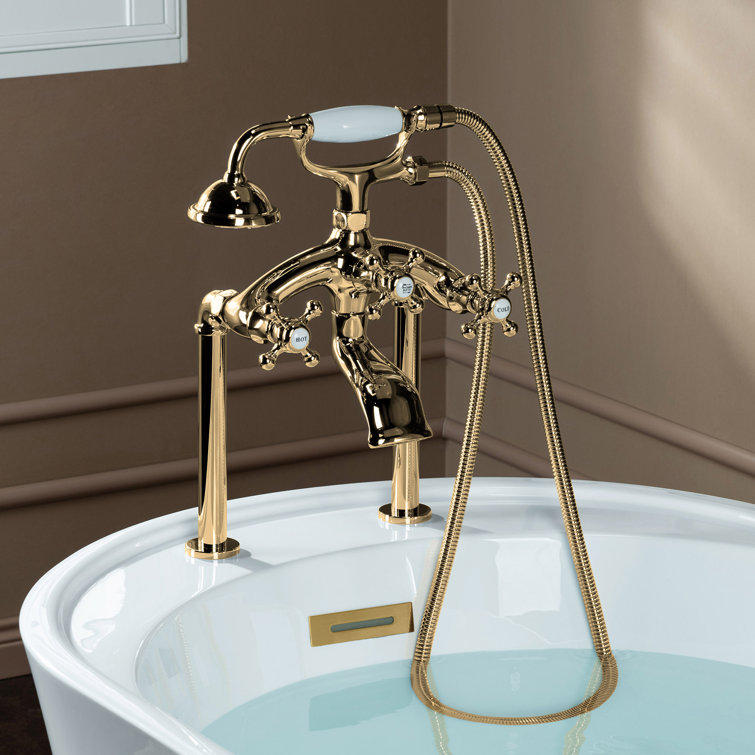 Polished Gold Victorian Style Deck Tub Filler with Diverter
