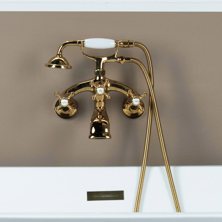 Polished Gold Stainless Steel Wall Roman Tub Faucet with Diverter