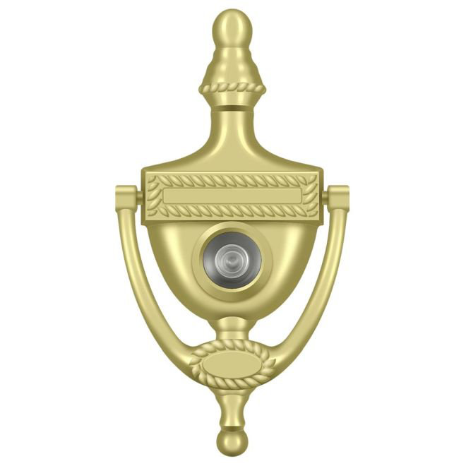 Victorian Rope Design Polished Brass Door Knocker with Viewer