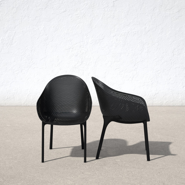 Black Plastic Resin Modern Outdoor Dining Chairs, Set of 2