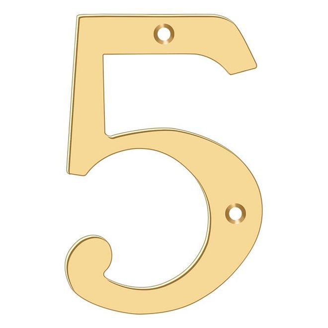 4" Polished Brass Traditional House Number 5