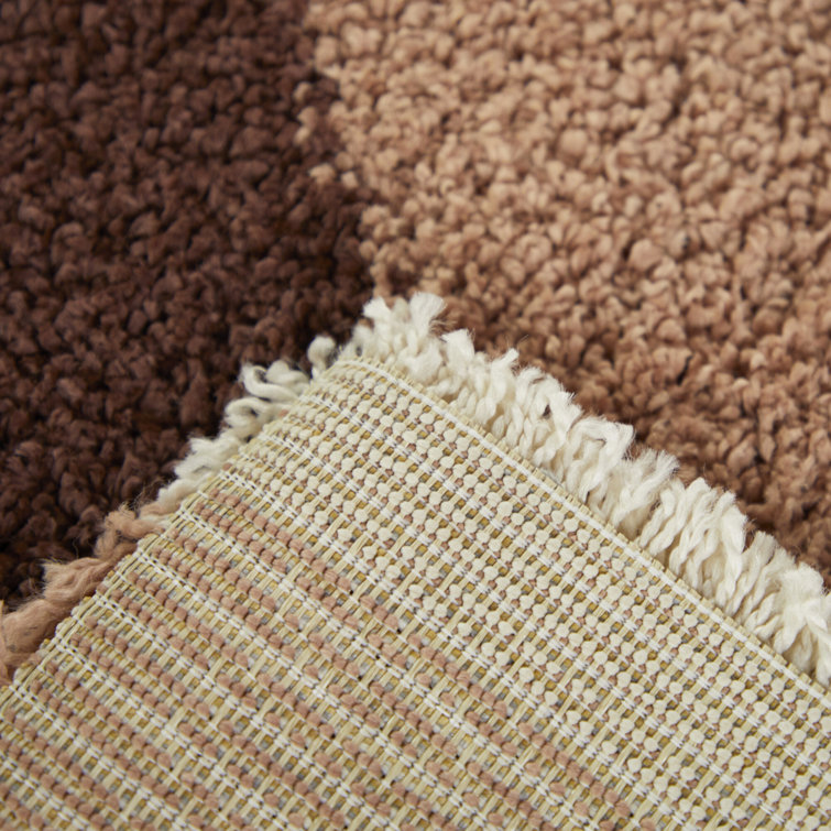 Rainbow Stripe Multicolor Shag Area Rug with Jute Backing