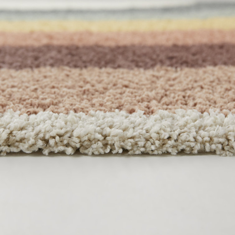 Rainbow Stripe Multicolor Shag Area Rug with Jute Backing
