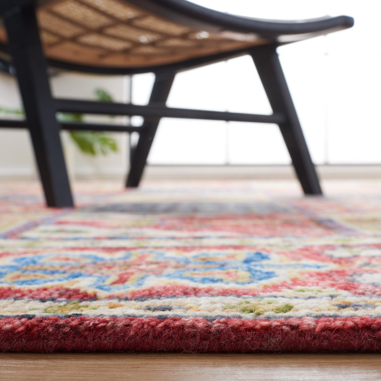 Hand-Knotted Red and Green Wool Southwestern Rug, 10' x 14'