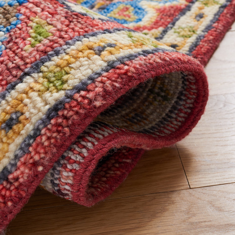 Hand-Knotted Red and Green Wool Southwestern Rug, 10' x 14'