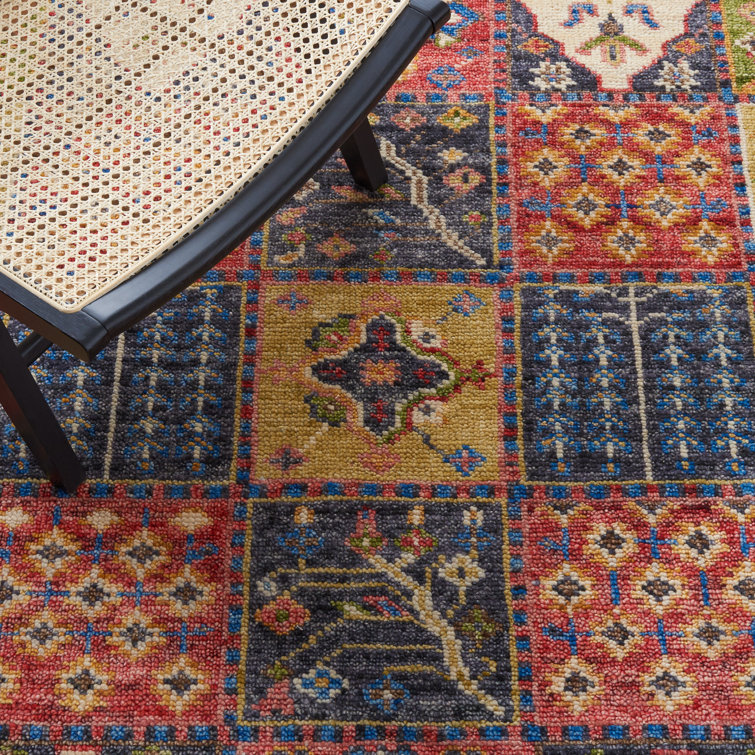 Hand-Knotted Red and Green Wool Southwestern Rug, 10' x 14'