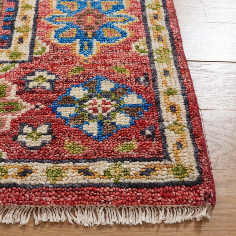 Hand-Knotted Red and Green Wool Southwestern Rug, 10' x 14'
