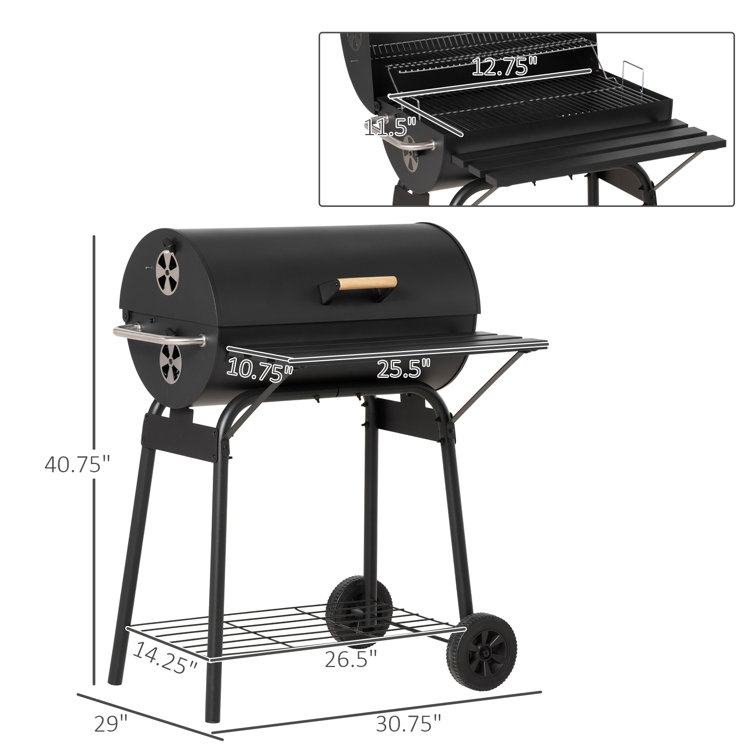 30" Black Steel Hibachi BBQ Grill with Smoker