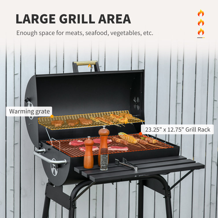 30" Black Steel Hibachi BBQ Grill with Smoker