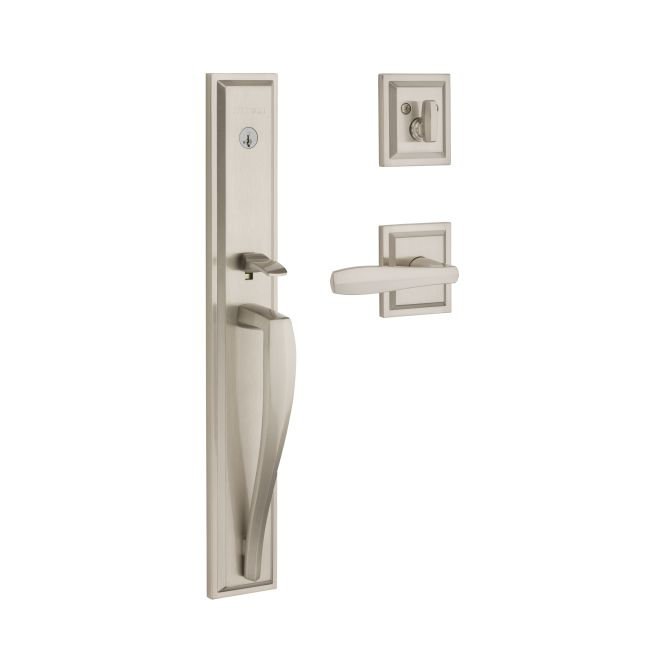Satin Nickel Modern Door Handleset with Deadbolt
