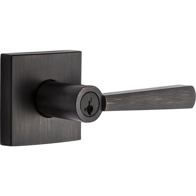 Venetian Bronze Modern Keyed Entry Door Lever with Square Rose