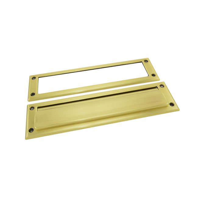 Large Satin Brass and Brown Mail Slot with Spring Closure