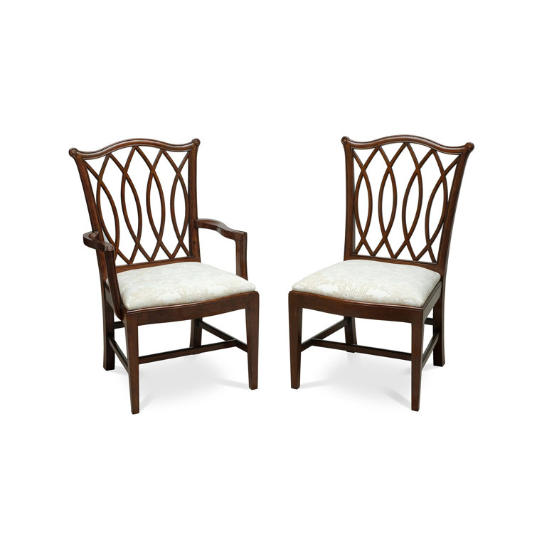 Handcrafted White Leather Mahogany Arm Chair
