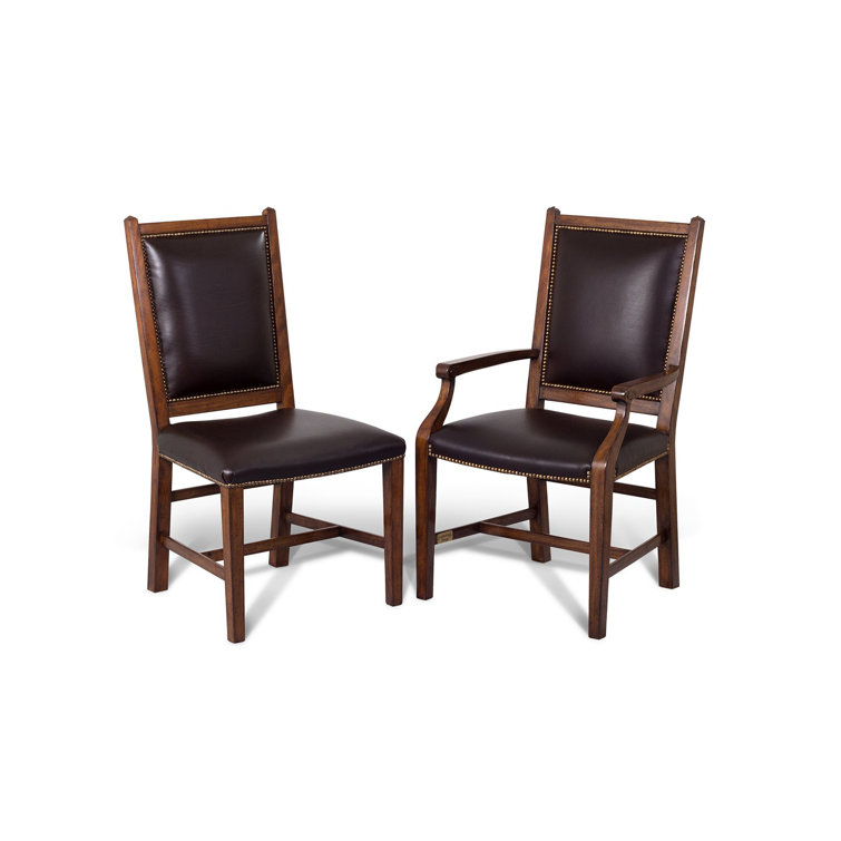 Antique Brown Leather Upholstered Arm Chair with Wood Frame