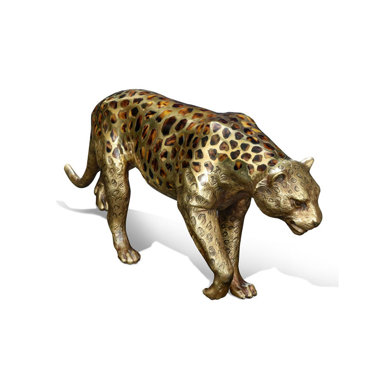 Polished Brass and Penshell Prowling Leopard Sculpture