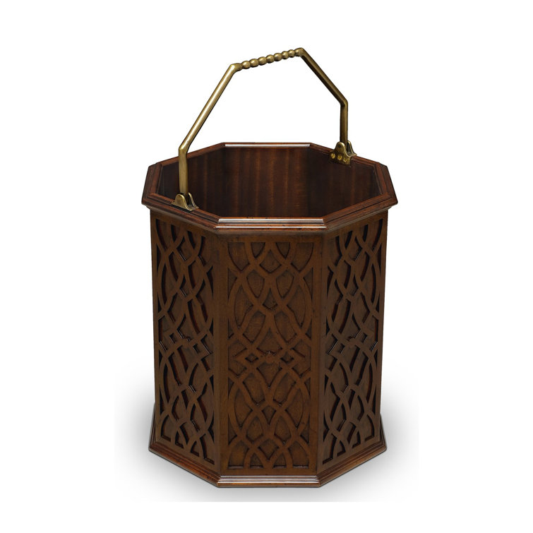 Octagonal Mahogany and Brass Office Waste Basket