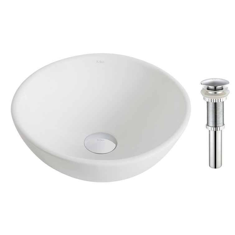 Modern Round White Ceramic Vessel Sink, 13 3/4"