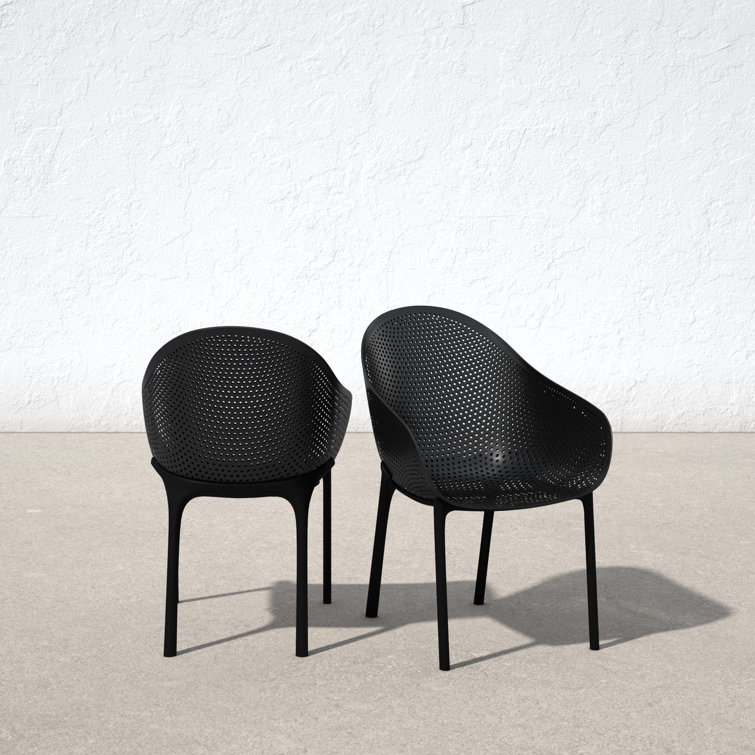 Black Plastic Resin Modern Outdoor Dining Chairs, Set of 2