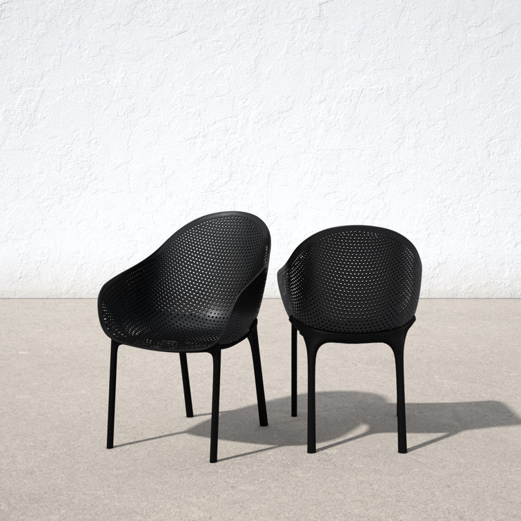 Black Plastic Resin Modern Outdoor Dining Chairs, Set of 2