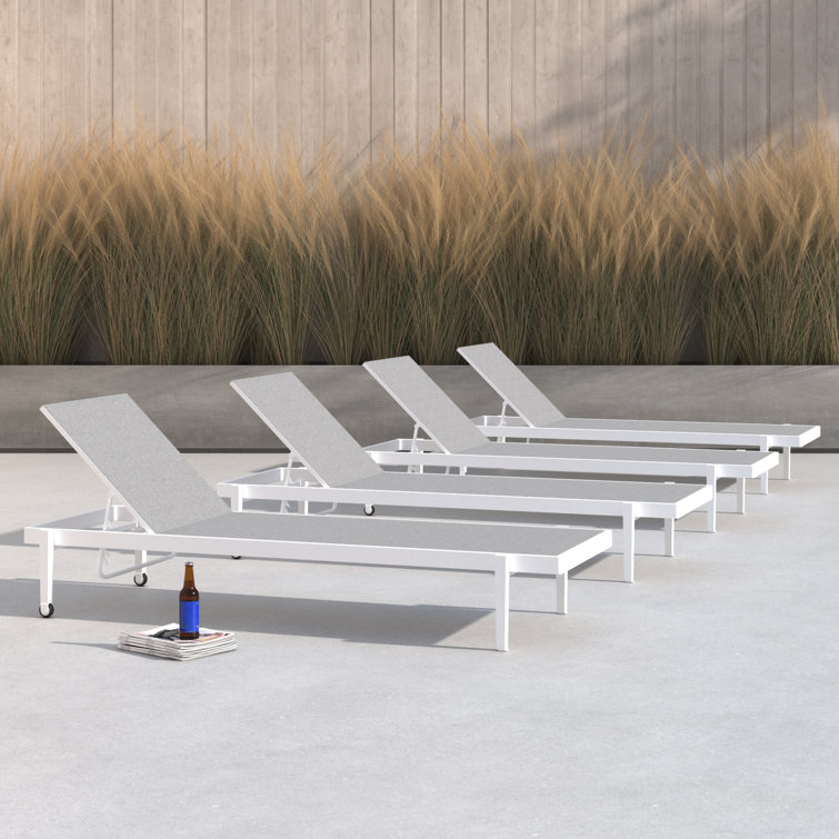 Set of 4 Gray Aluminum Reclining Chaise Lounges