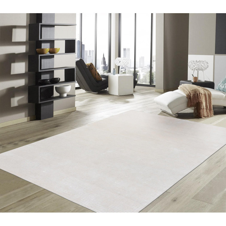 Hand-Tufted Beige Wool and Viscose Rectangular Area Rug