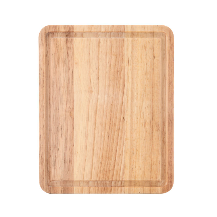 Natural Rubberwood Rectangular Cutting Board with Perimeter Trench