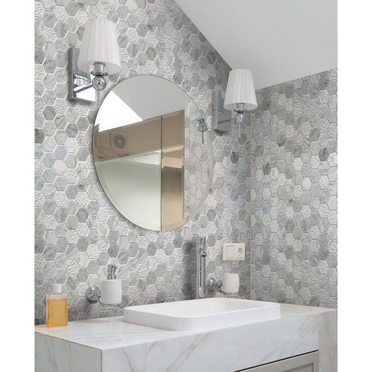 Apollo Harbor 12" White Marble Hexagon Mosaic Tile