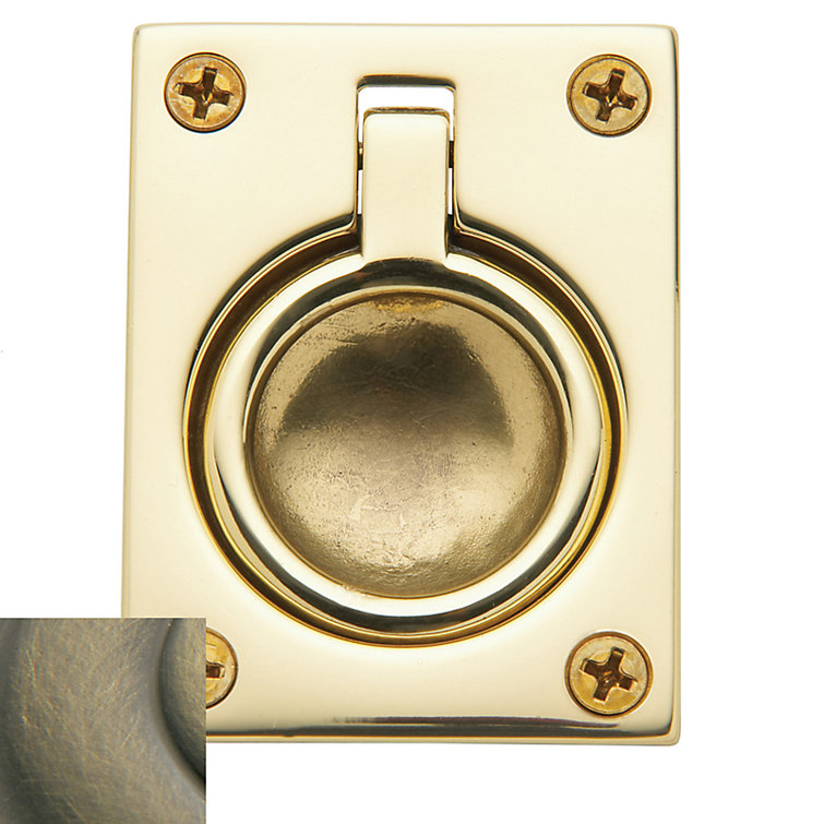 Antique Brass Recessed Ring Pull with Mounting Hardware