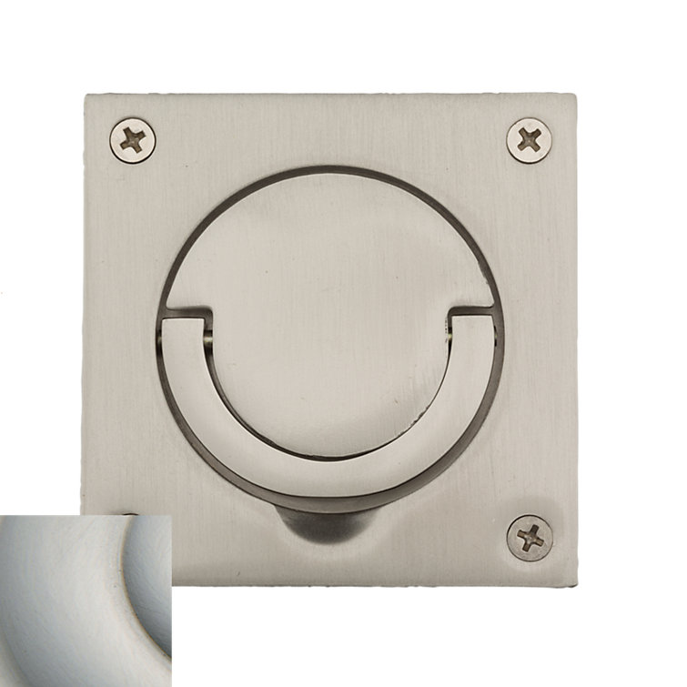 Brushed Nickel Recessed Flush Ring Pull with Mounting Hardware