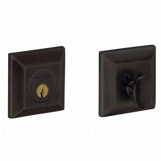 Distressed Oil Rubbed Bronze Square Deadbolt with Brass Accents