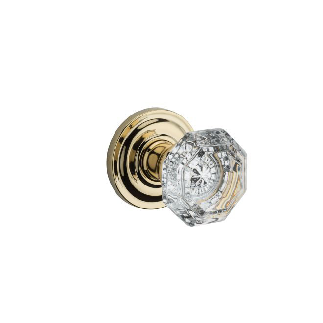 Octagonal Crystal Privacy Door Knob with Polished Brass Rose