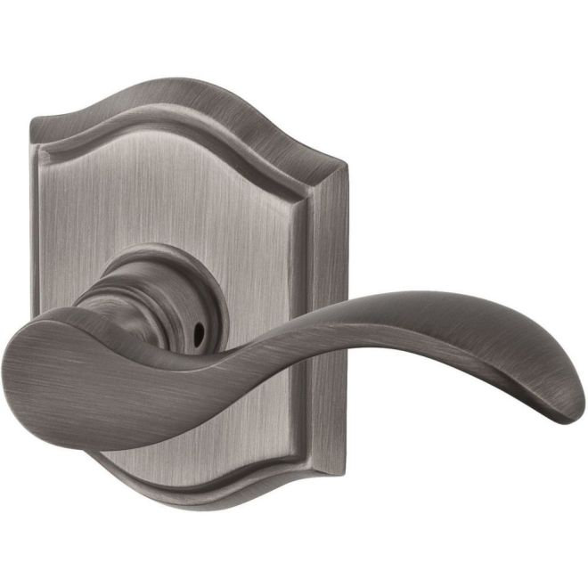 Matte Antique Nickel Brass Passage Door Lever with Arch Rose