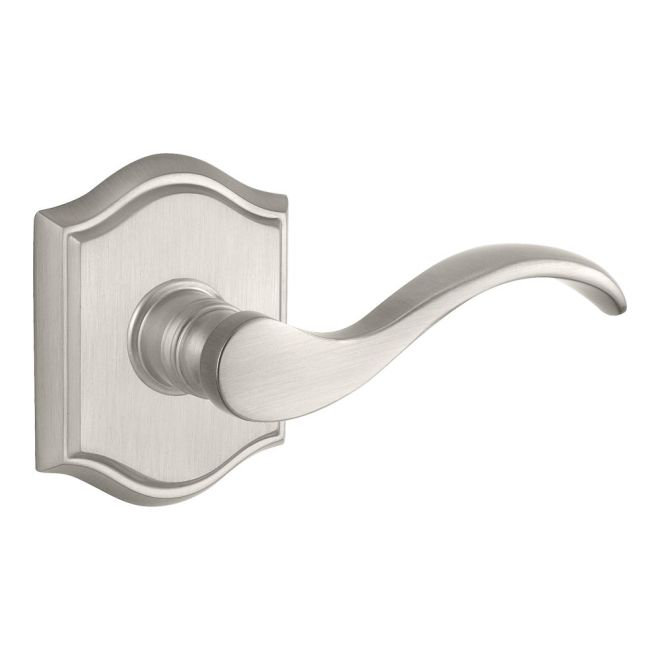 Satin Nickel Curved Privacy Door Lever with Traditional Arch Rose