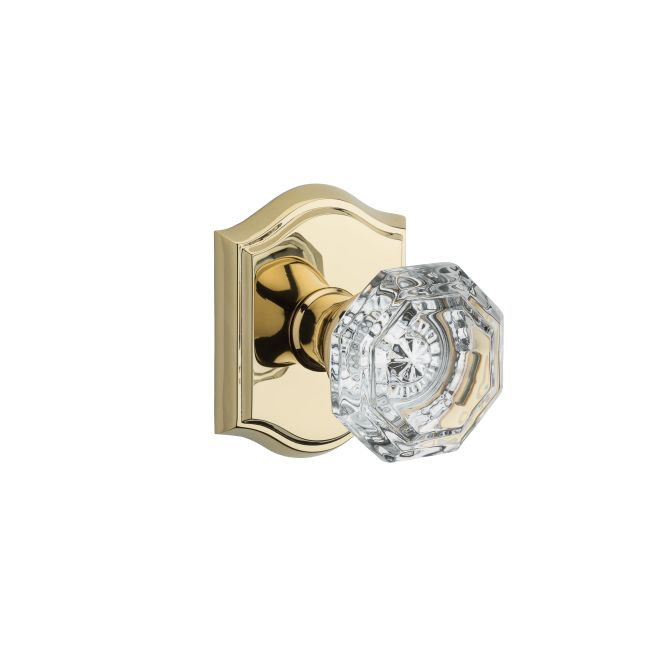 Polished Brass Crystal Round Dummy Door Knob with Traditional Arch Rose