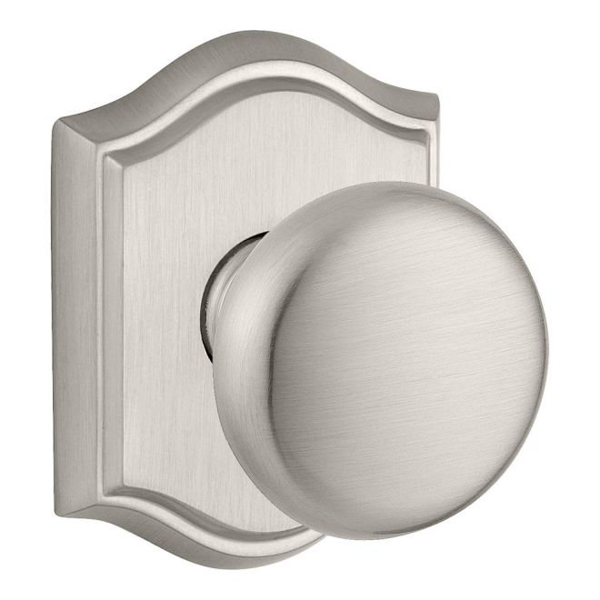 Satin Nickel Round Privacy Door Knob with Traditional Arch Rose
